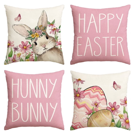 Brythos Pink Easter Eggs Bunny Pillow Covers, Set of 4, 18x18 inch ...