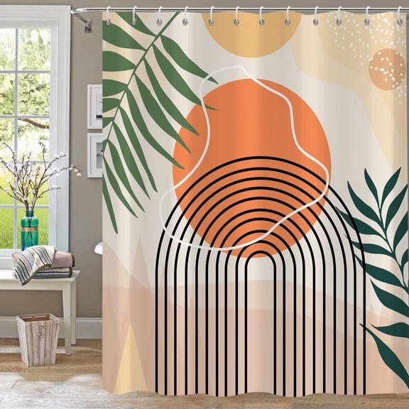 Brythos Shower Curtains,High-Definition Print, No Fading Shower Curtains for Bathroom,Vibrant Tropical Palm Leaf Design Fabric Shower Curtain,Orange,35"X72"