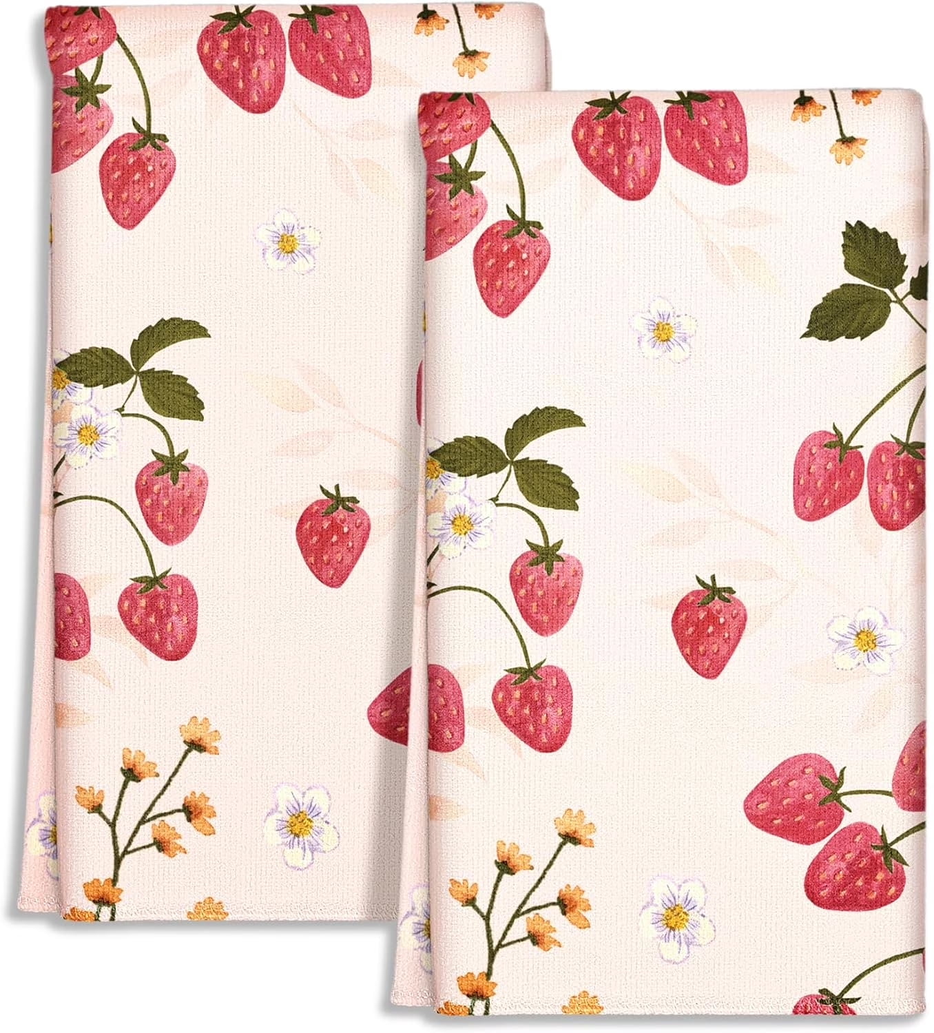 Brythos Strawberry Print Kitchen Towel Set of 2, 18x26 Inch Microfiber ...