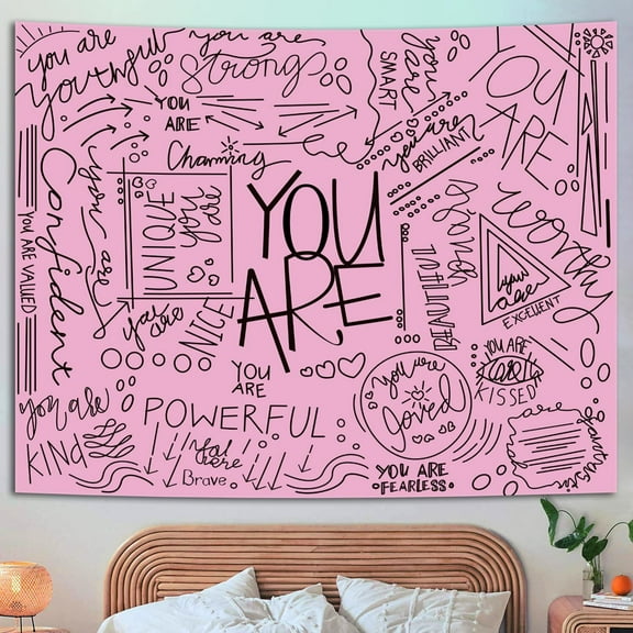 Brythos Tapestry for Bedroom,Clean and Bold Design Language Wall Tapestry,Boost Confidence and Emotional Strength Tapestry Wall Hanging,Pink,60"X80"