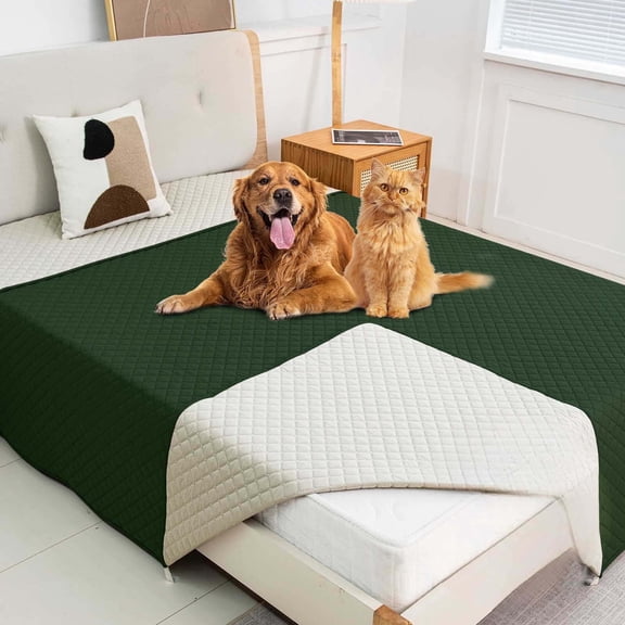 Brythos Washable Waterproof Furniture Protector Blanket for Dogs & Cats, Reversible Soft Leakproof Scratch Proof Couch Cover, 90"x30" (Dark Green)