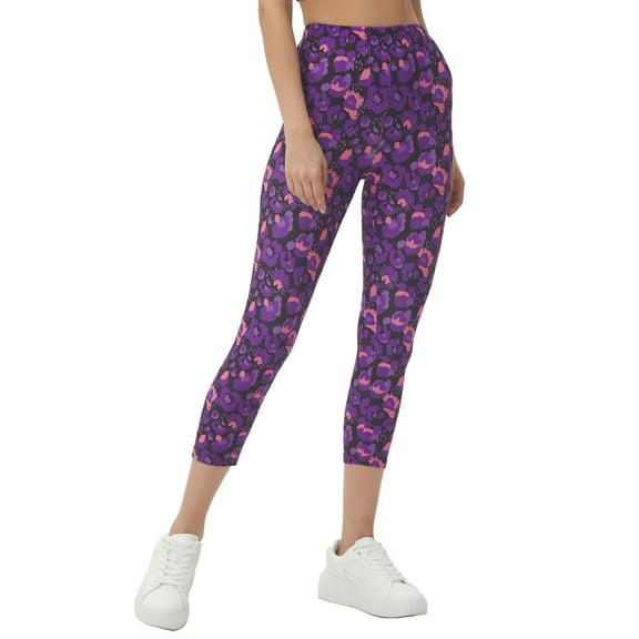 Brythos Women's Cropped Leggings - Art Splatter Print Cropped Trousers,Multicolor,L