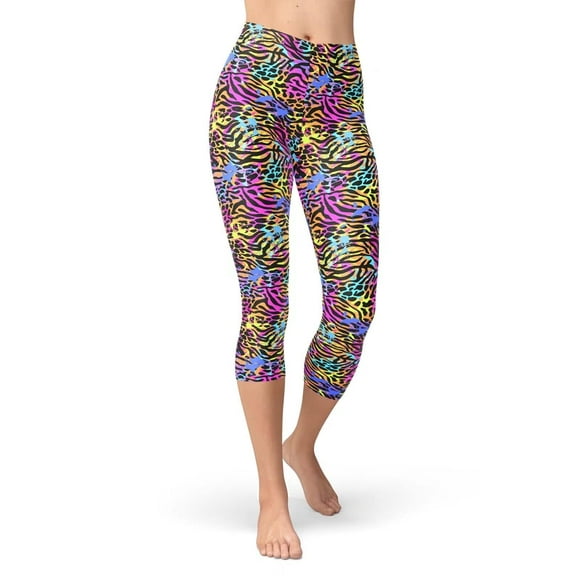 Brythos Women's Cropped Leggings - Art Splatter Print Cropped Trousers,Multicolor,S
