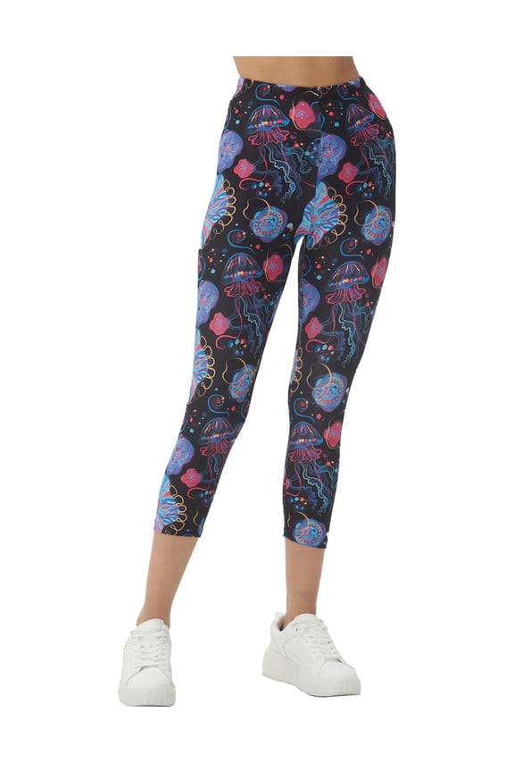 Women's Cropped Leggings - Art Splatter Print Cropped Trousers,Multicolor,S