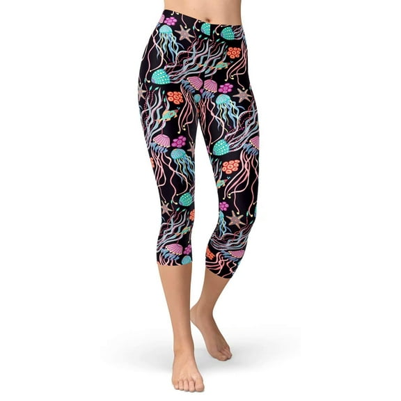 Brythos Women's Cropped Leggings - Art Splatter Print Cropped Trousers,Multicolor,XL