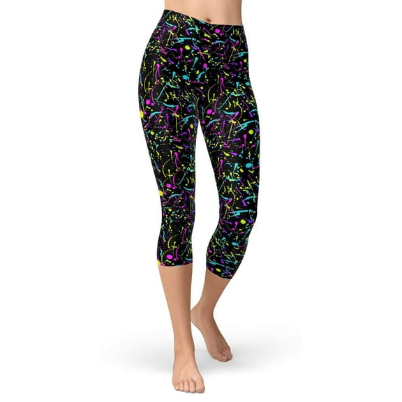 Brythos Women's Cropped Leggings - Art Splatter Print Cropped Trousers,Multicolor,XL