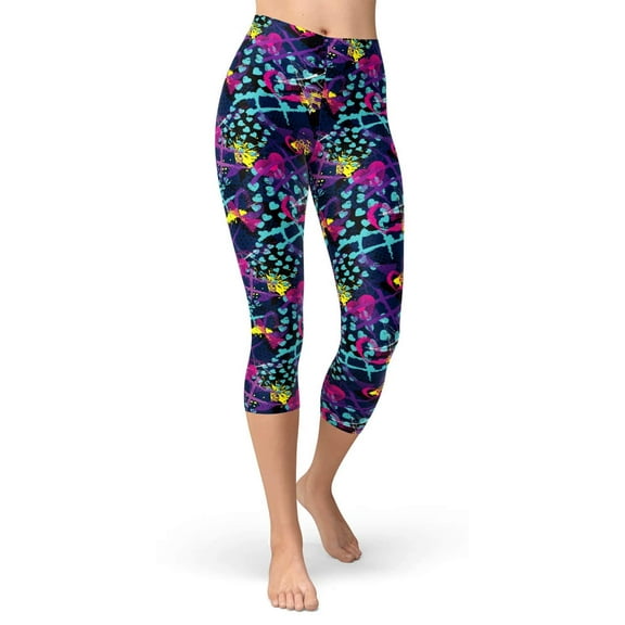 Brythos Women's Cropped Leggings - Art Splatter Print Cropped Trousers,Multicolor,XL