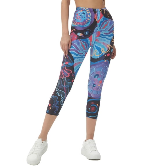 Brythos Women's Cropped Leggings - Art Splatter Print Cropped Trousers,Multicolor,XXXL