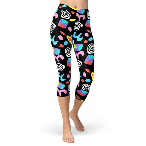 Brythos Women's Cropped Leggings - Art Splatter Print Cropped Trousers,Multicolor,XXXXXL