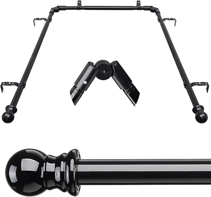 BsBsBest 1 inch Black Bay Window Curtain Rods with Brackets，Tecescoping