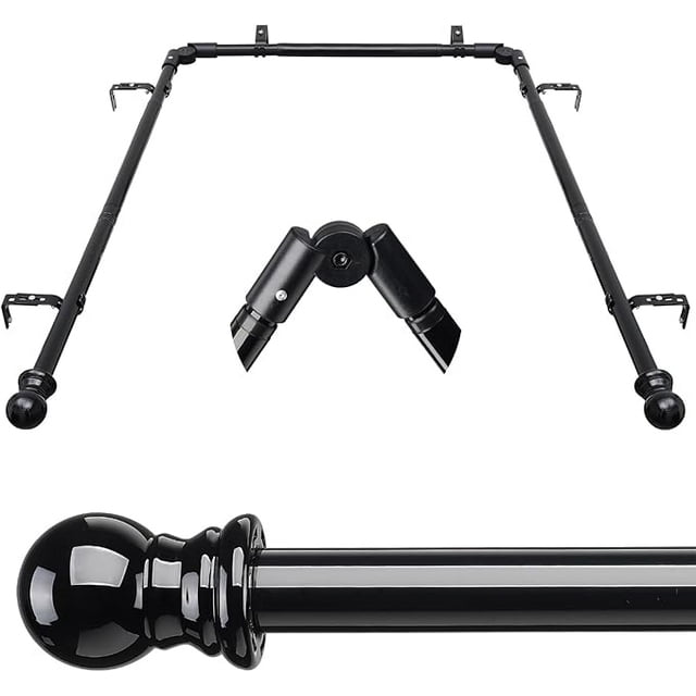 BsBsBest 1 inch Black Bay Window Curtain Rods with Brackets，Tecescoping