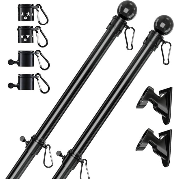 SOUMNS 6ft Flag Pole (2Packs) for Outdoor House Garden Yard, 1" Diameter Heavy Duty FlagPole with Holder for American Flag, Stainless Steel, Black