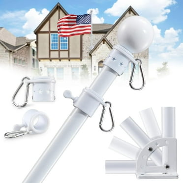 SOUMNS 6ft Outside House White Flag Pole Kit with 5 Positions Holder, 1" Diameter Flagpole, Stainless Steel,1 Pack