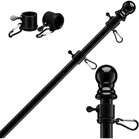 BsBsBest 7ft Porch Black Steel Tangle Free Flag Pole