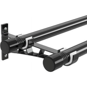 SOUMNS Heavy Duty Double Curtain Rods for Windows 28 to 48 inches,1" Diameter Metal Extendable Double Drapery Rod Set, Black