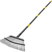SOUMNS Adjustable Rake for Lawns, Heavy Duty 25 Tines Metal Yard Rake Leaf Rake, 65" Long 18" Wide