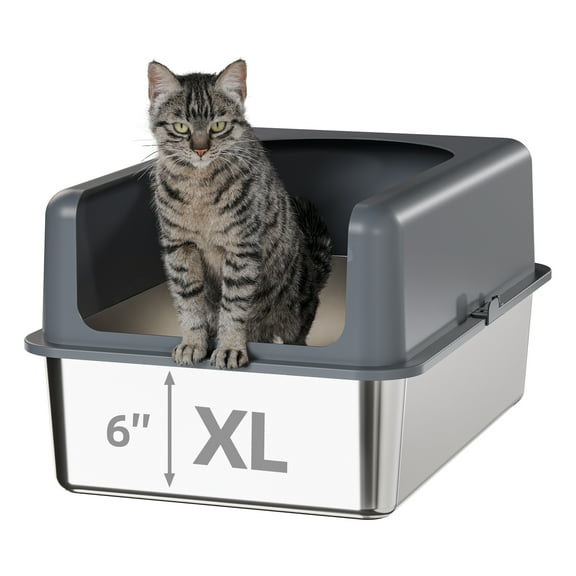 Bsadne Stainless Steel Cat Litter Box with High-Sided - Durable, Hygienic, and Escape (24'' x 16'' x 12'')