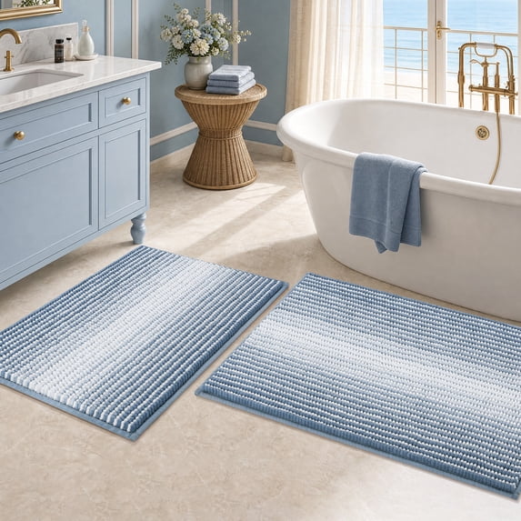 Bsicpro Bathroom Rugs Sets 2 Piece, Non Slip Bath Mats,Thick Absorbent Soft Shaggy Room Floor,20" x 32"+16" x 24",Light Blue