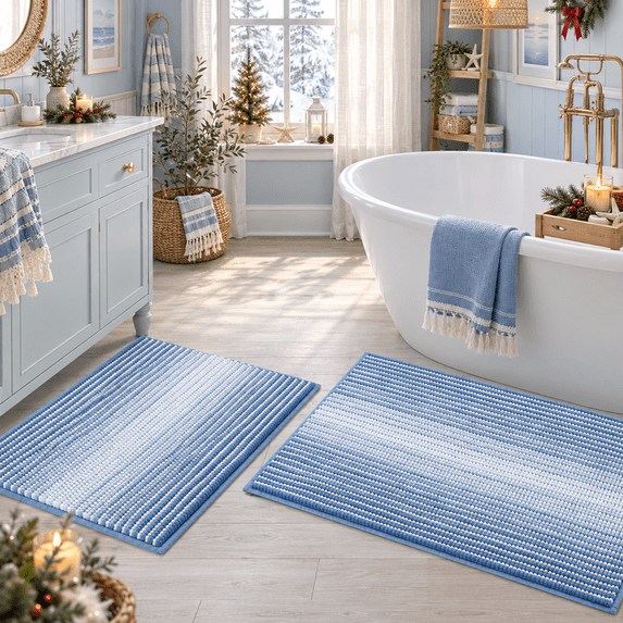 Bsicpro Bathroom Rugs Sets 2 Piece, Non Slip Bath Mats,Thick Absorbent Soft Shaggy Room Floor,20" x 32"+16" x 24",Sky Blue