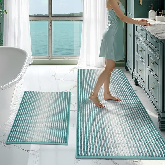 Bsicpro Bathroom Rugs Sets 2 Piece, Non Slip Bath Mats,Thick Absorbent Soft Shaggy Room Floor,20" x 47"+20" x 32",Sea Green