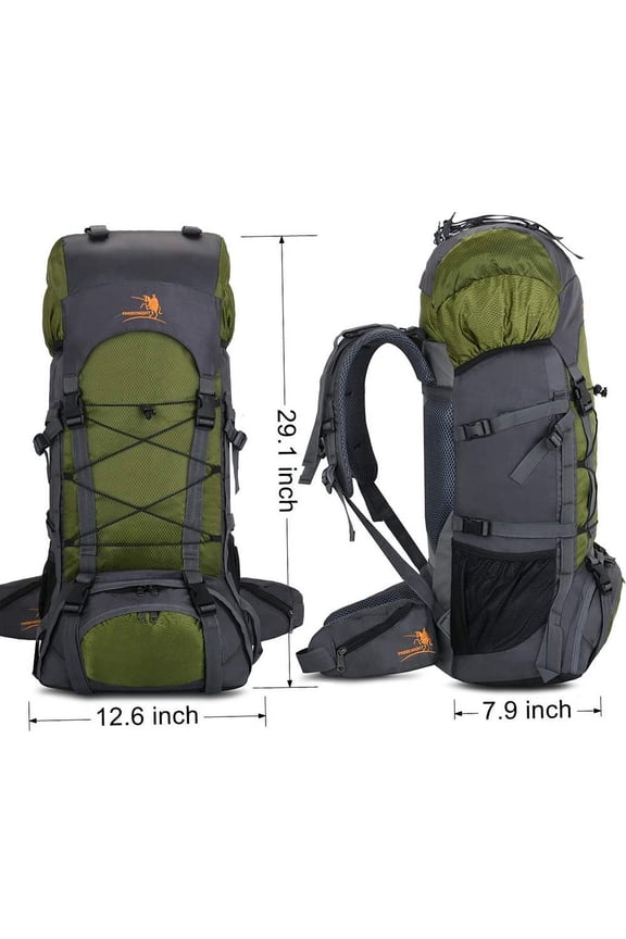 Bseash 60L Internal Frame Waterproof Hiking Camping Backpack with Rain Cover - Green