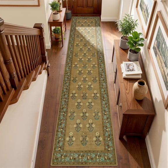 Bsicpro 2.5'x10' Hallway Runner Rug,Vintage Stain Resistant Kitchen Rug Lightweight Living Room Bedroom Carpet,Coffee