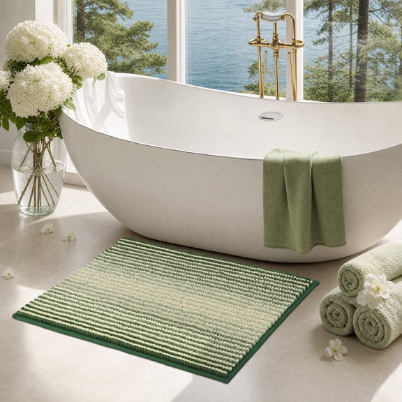 Bsicpro Bath Rug Mat for Bathroom, Absorbent Chenille, Fall Home Decor Essentials,24"x16" Green
