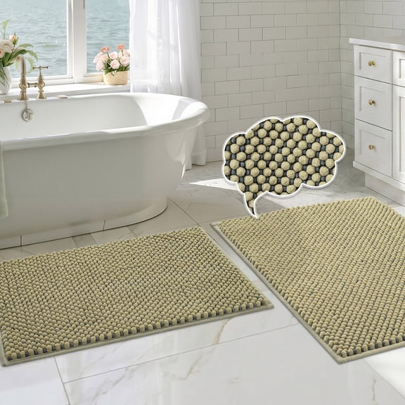 Bsicpro Bathroom Rug Set 2,Fluffy Absorbent Bath Rug with Non Slip Backing,Machine Washable,20" x 32" Plus 16" x 24",Sage and Blue