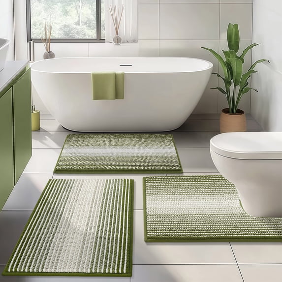 Bsicpro Bathroom Rug Set, 3 Pieces Bath Mat ,Ultra Soft, Absorbent, Non-Slip, Machine Washable, for Bathroom, Sink and Toilet,Avocado
