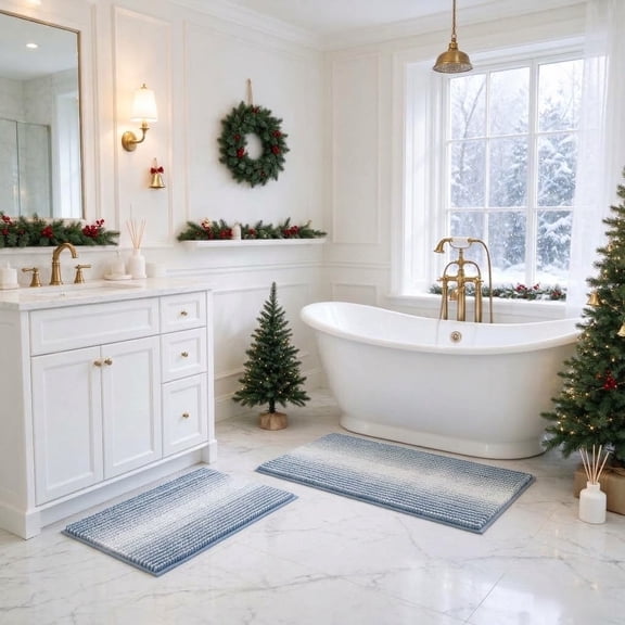Bsicpro Bathroom Rugs Sets 2 Piece, Non Slip Bath Mats,Thick Absorbent Soft Shaggy Room Floor,20" x 32" 16" x 24",Light Blue