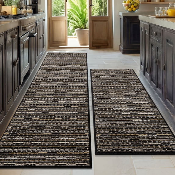 Bsicpro Kitchen Rugs and Mats 2 Pieces, Non Skid Anti Fatigue Absorbent Runner Rugs for Sink, black,20"*47"+24"+70"
