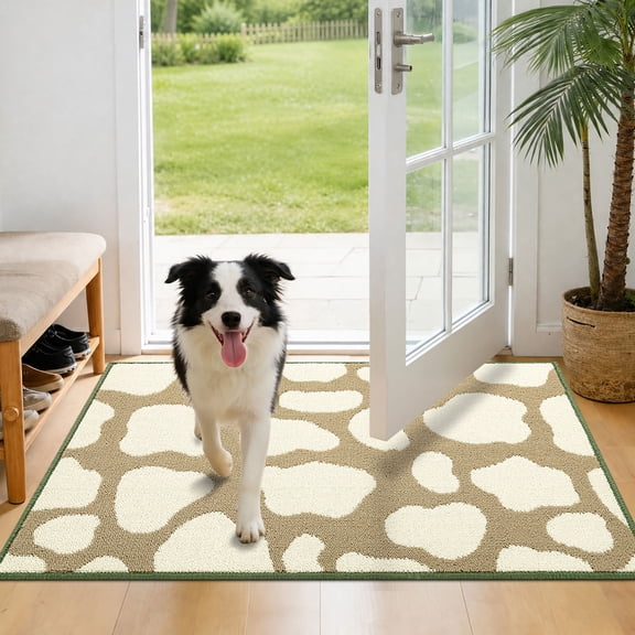 Bsicpro Muddy Paws Door Mat,Dirt Trapping,Quick Dry,Low Pile,Entryway Rug for Dog, 36"x24",Khaki