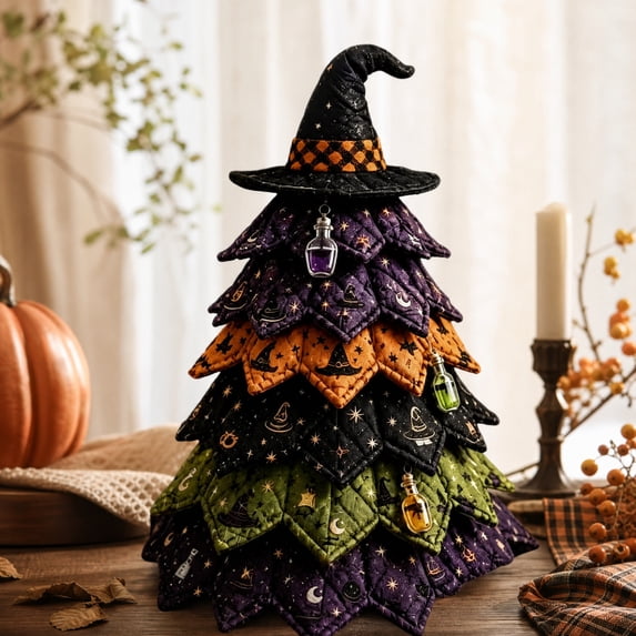 Bsirktail Halloween Craft Kit, DIY Fabric Tree Decoration Kit, 3D Quilted Halloween Tree Craft Project for Beginners, Tabletop Home Decor DIY Project for Halloween Mantel Shelf Party Display (C)