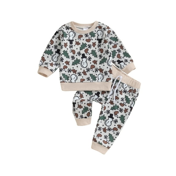 Bslissey 3M-3T Christmas Toddler Baby Boy Girl 2Pcs Outfits Tree/Snowman/Gingerbread Man Print Long Sleeve Sweatshirt + Pants for Infant Clothes Sets