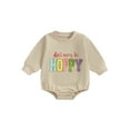 thumbnail image 1 of Bslissey 3M 6M 12M 18M Baby Girls Casual Sweatshirt Romper Beige Long Sleeve Letter Embroidery Jumpsuit Newborn Infant Loose Crew Neck Bodysuit for Spring Autumn, 1 of 9