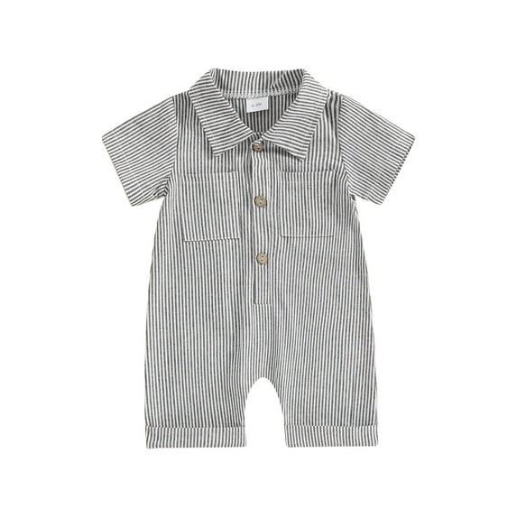 Bslissey 3M 6M 12M 18M Boys Stripe Print Short Jumpsuit Infant Boy Short Sleeve Lapel Button Down Romper Shorts Newborn Casual Summer Daily Playsuit