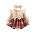 thumbnail image 1 of Bslissey 3M 6M 9M 12M 18M Baby Girls Sweet Romper Dress Ruffles Long Sleeve Plaid Patchwork Hem Jumpsuit with Headband Sets Newborn Infant Casual Daily Outfit, 1 of 9