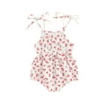 thumbnail image 1 of Bslissey 3M 6M 9M 12M Infant Girls Sleeveless Romper Baby Girl Cherry/Carrot Print Tie-up Strap Bowknot Jumpsuit Newborn Cute Cotton Linen Bodysuit Summer Clothes, 1 of 8