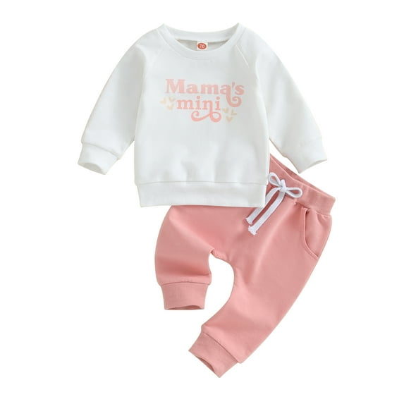 Bslissey 6M 12M 18M 24M 3T Toddler Baby Girls 2Pcs Fall Outfits Long Sleeve Letter Print Sweatshirt + Jogger Pants Sets Infant Casual Sweatsuit Daily Clothes