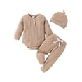 thumbnail image 1 of Bslissey Baby Boy Girl 3Pcs Outfits Solid Color Long Sleeve Romper + Elastic Waist Pants + Hat 3M 6M 12M 18M 24M Infant Toddler Casual Daily Clothes, 1 of 9