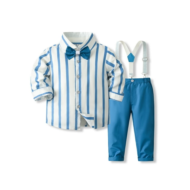 Bslissey Baby Boys 2Pcs Gentleman Outfits Long Sleeve Stripes Shirt