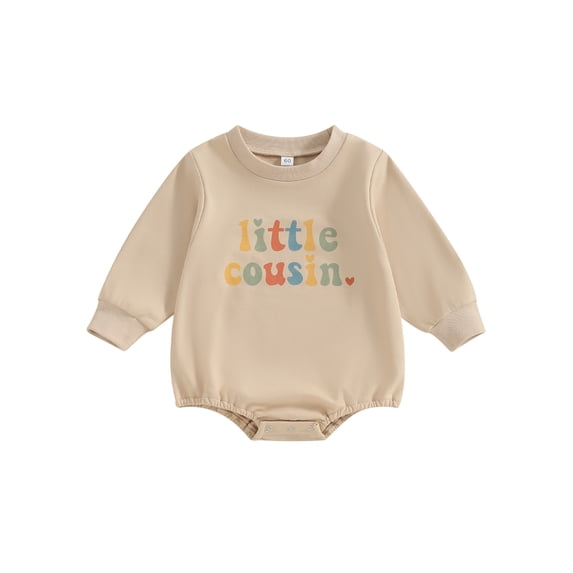 Bslissey Baby Boys Casual Romper Khaki Long Sleeve Letter Print Crew Neck Jumpsuit Newborn Infant Spring Fall Daily Clothes Bodysuit 3M 6M 12M 18M