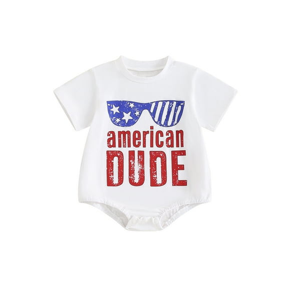 Bslissey Baby Boys Girls 4th of July T-shirt Romper 6M 9M 12M 18M Short Sleeve Letter Print Jumpsuit Newborn Infant Casual Summer Bodysuit for Independence Day
