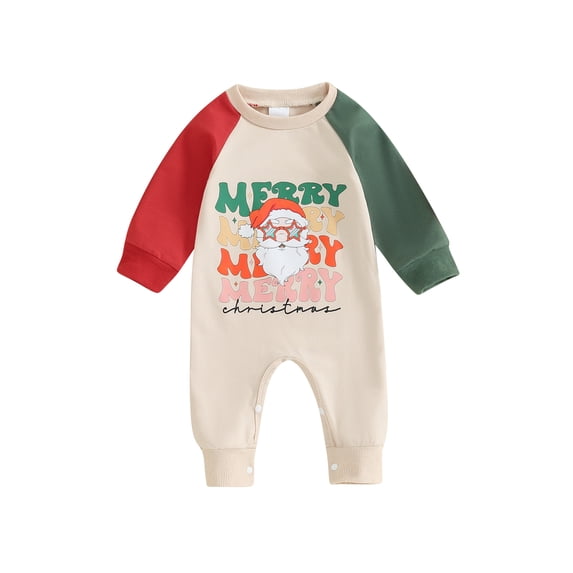 Bslissey Baby Boys Girls Christmas Footless Jumpsuit 3M 6M 12M 18M Infant Long Sleeve Letter Print Rompers Newborn Casual Playsuit Cute Clothes