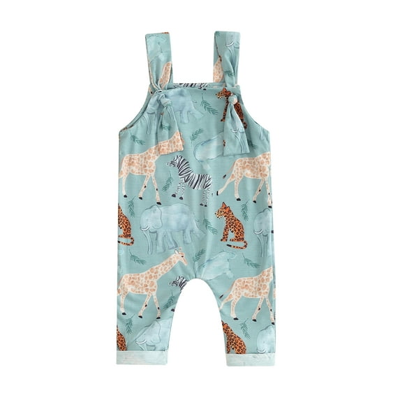 Bslissey Baby Boys Girls Cute Overalls Cartoon Animal Print Sleeveless Jumpsuits Square Neck Romper Pants 6M 12M 18M 24M Infant Toddler Spring Casual Daily Bodysuit