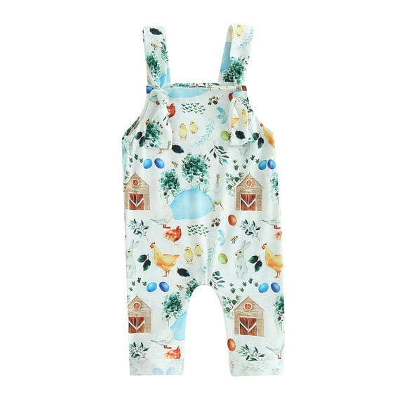 Bslissey Baby Boys Girls Cute Overalls Cartoon Animal Print Sleeveless Jumpsuits Square Neck Romper Pants 6M 12M 18M 24M Infant Toddler Spring Casual Daily Bodysuit