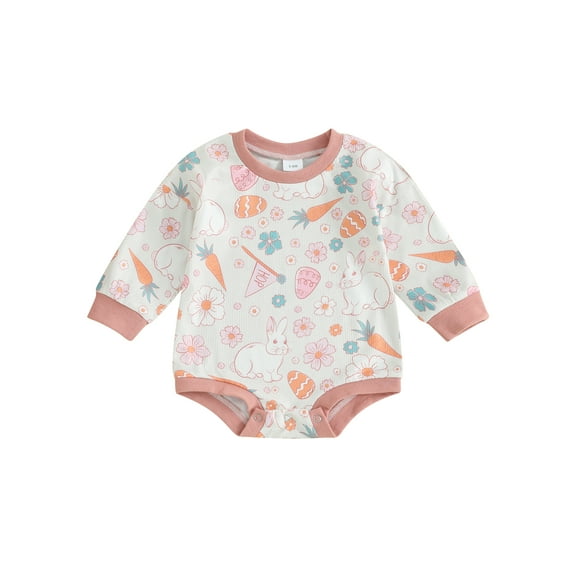 Bslissey Baby Boys Girls Easter Sweatshirt Romper 3M 6M 12M 18M Cute Bunny Flower Carrot Print Long Sleeve Jumpsuit Newborn Infant Casual Bodysuit for Spring Autumn