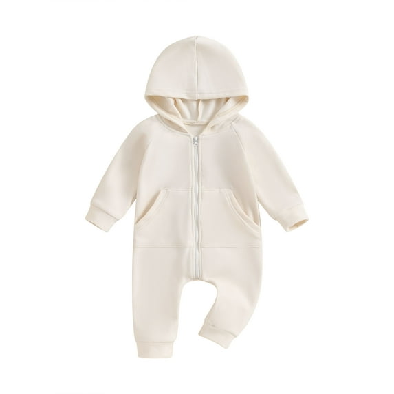 Bslissey Baby Boys Girls Hooded Footless Jumpsuit Solid Color Long Sleeve Zipper Sweatshirt Rompers Newborn Infant Casual Daily Outfit 0-18 Months