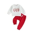 thumbnail image 1 of Bslissey Baby Boys Girls Pants Set Long Sleeve Embroidery Letter Sweatshirt + Elastic Waist Pants 2Pcs Outfits Infant Toddler Casual Clothes for Valentines Day 0-24M, 1 of 9