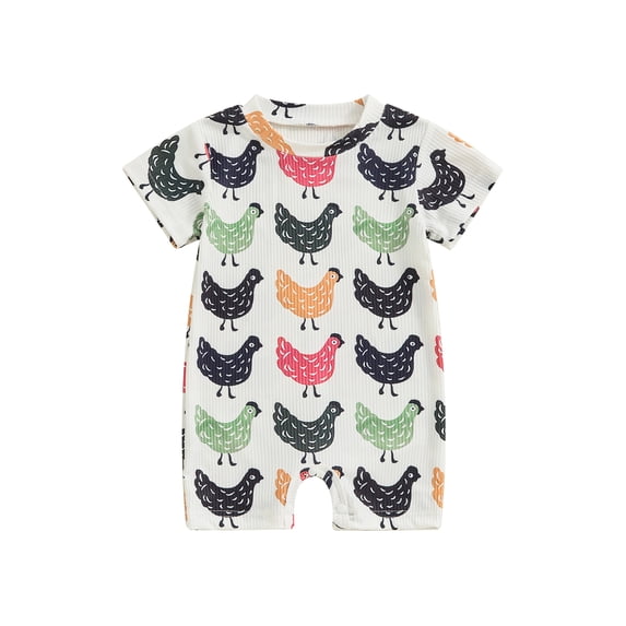 Bslissey Baby Boys Girls Short Jumpsuit Infant Chicken Print Short Sleeve Crew Neck One Piece Rompers Newborn Summer Casual Daily Playsuit 3M 6M 9M 12M